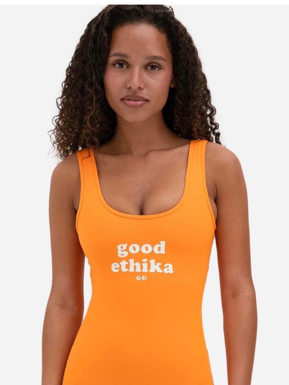 ethika Women’s Bright Orange Scoop Neck Bodysuit with 'good ethika' Graphic
